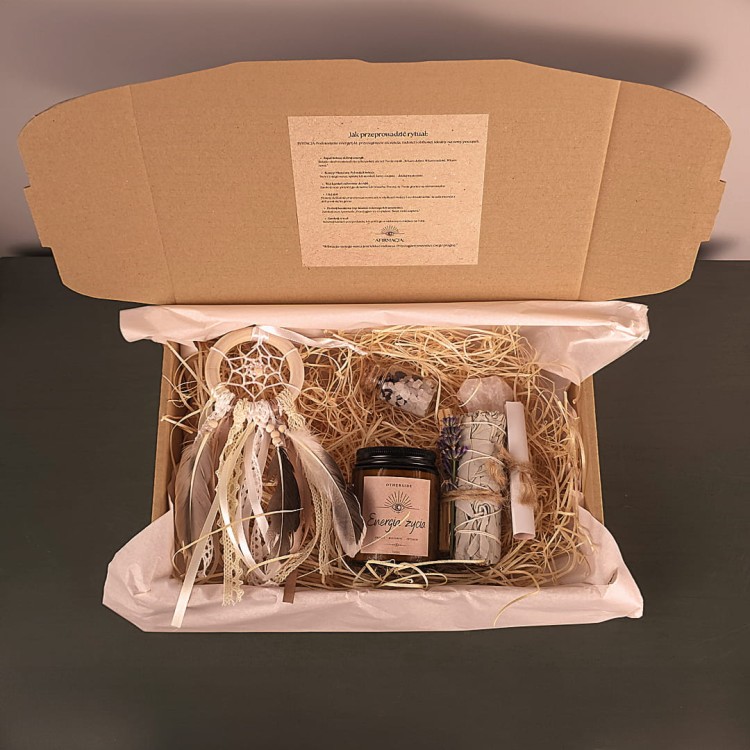 Handmade box Energia Życia – świeca i kryształy
