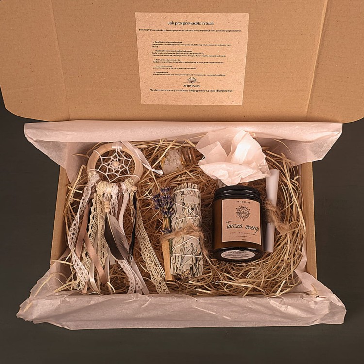 Handmade box Tarcza Energii – świeca i kryształy