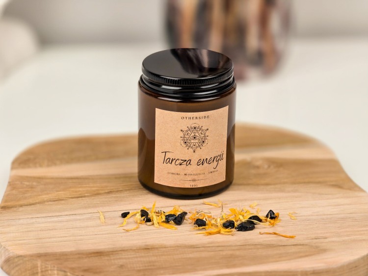 Naturalna świeca sojowa – Tarcza Energii z kamieniami