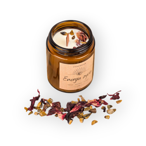 Naturalna świeca Energia Życia – kamienie i susz roślinny