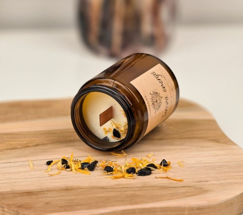 Świeca sojowa Tarcza Energii – turmalin i ochrona energetyczna