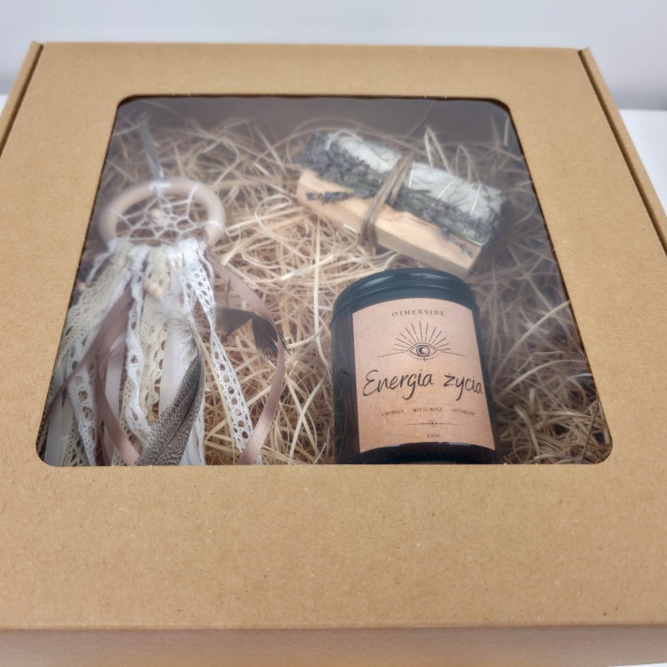 Rytualny box Energia Życia – świeca sojowa i kamienie