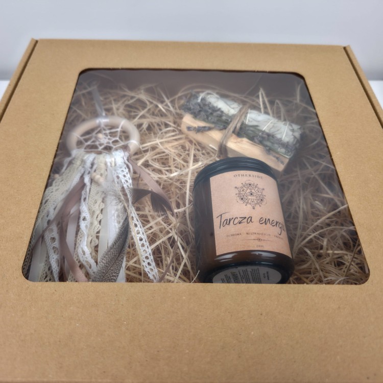 Rytualny zestaw z kamieniami – Tarcza Energii, świeca handmade