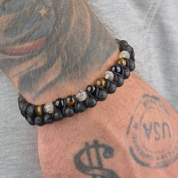 Bransoletka Podwójna Ochrona – cytryn, lawa i turmalin na moc