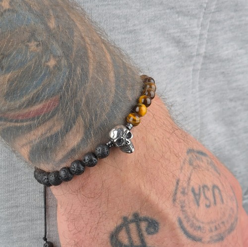 Bransoletka Strażnik Cienia – tygrysie oko i lawa, energia ochronna