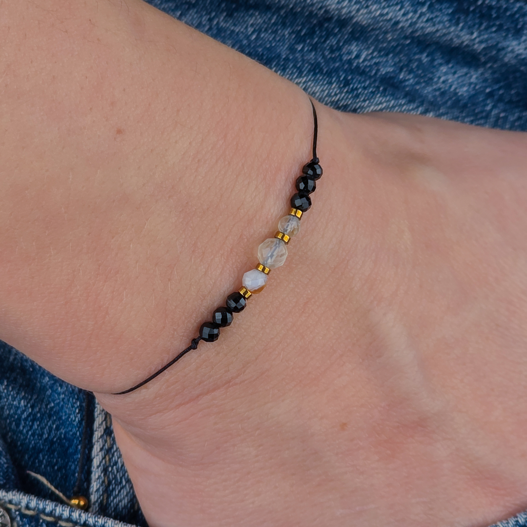 Bransoletka sznurkowa Złota Tarcza – cytryn, turmalin, złoty hematyt