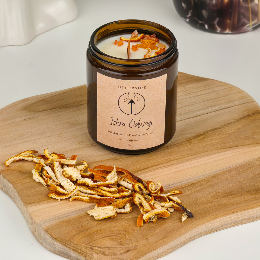 Świeca sojowa Iskra Odwagi – karneol, skórka pomarańczy, bergamotka
