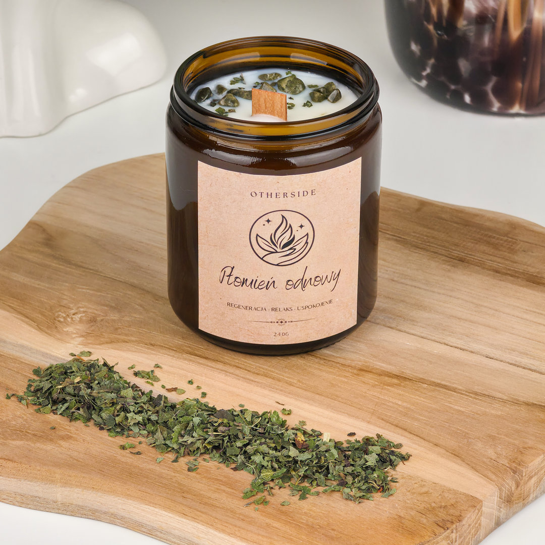 Świeca sojowa Płomień Odnowy – epidot, melisa, lawenda