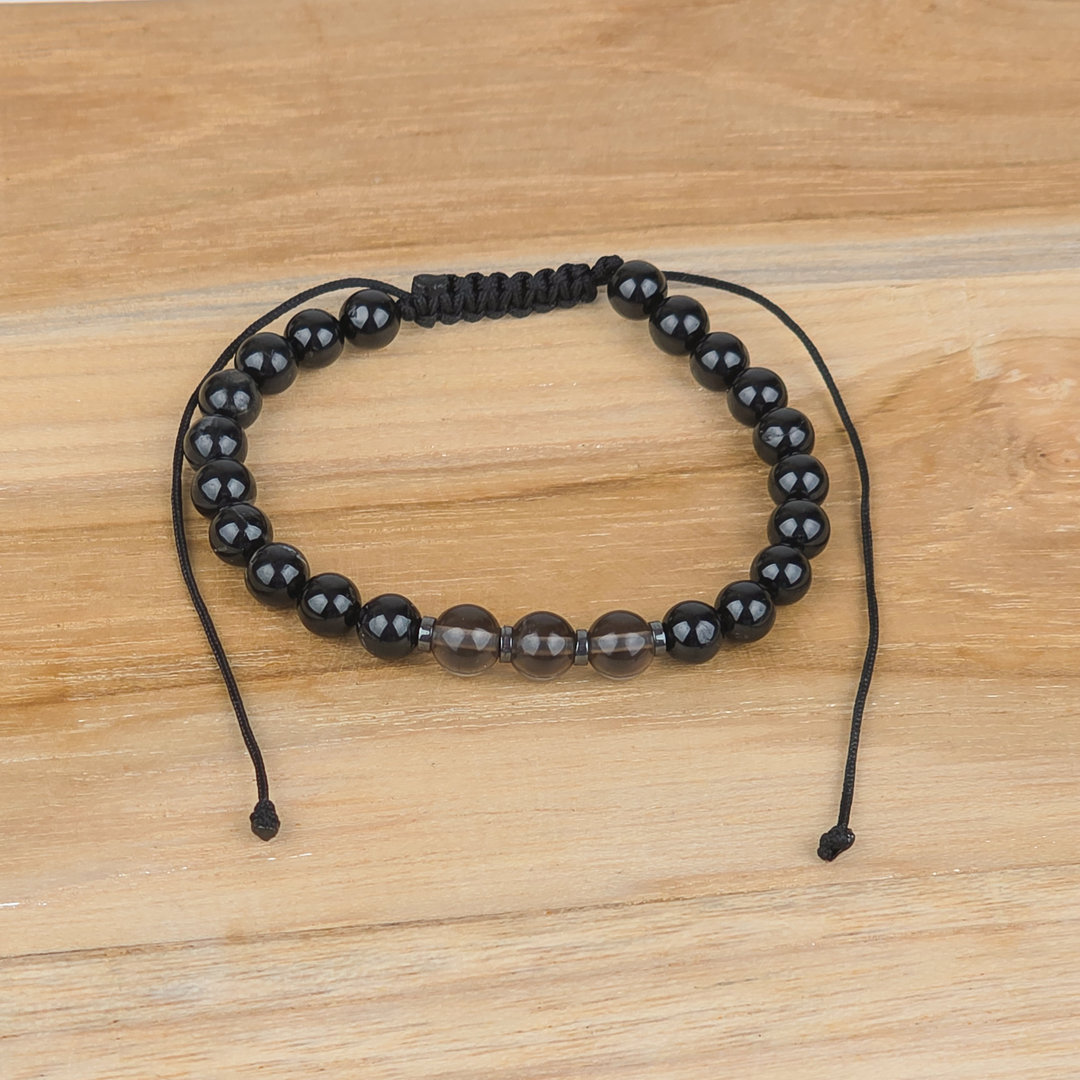 Bransoletka dla singla na sznurku kwarc dymny turmalin hematyt