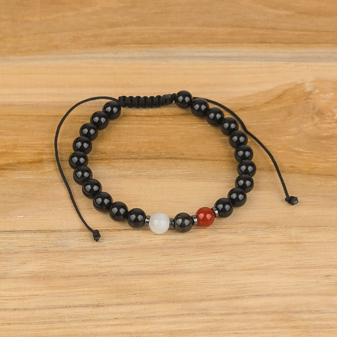 Bransoletka dla singla na sznurku onyks kryształ górski granat karneol hematyt