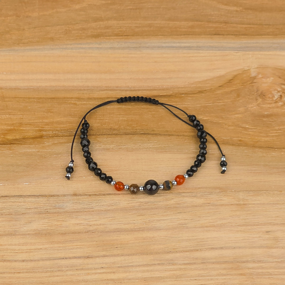 Bransoletka dla singielki na sznurku granat tygrysie oko karneol onyks