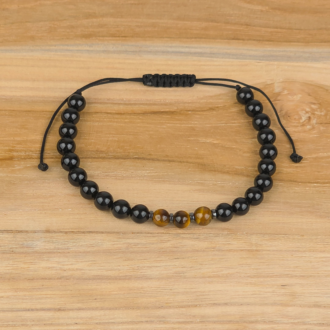 Bransoletka dla singla na sznurku onyks tygrysie oko hematyt