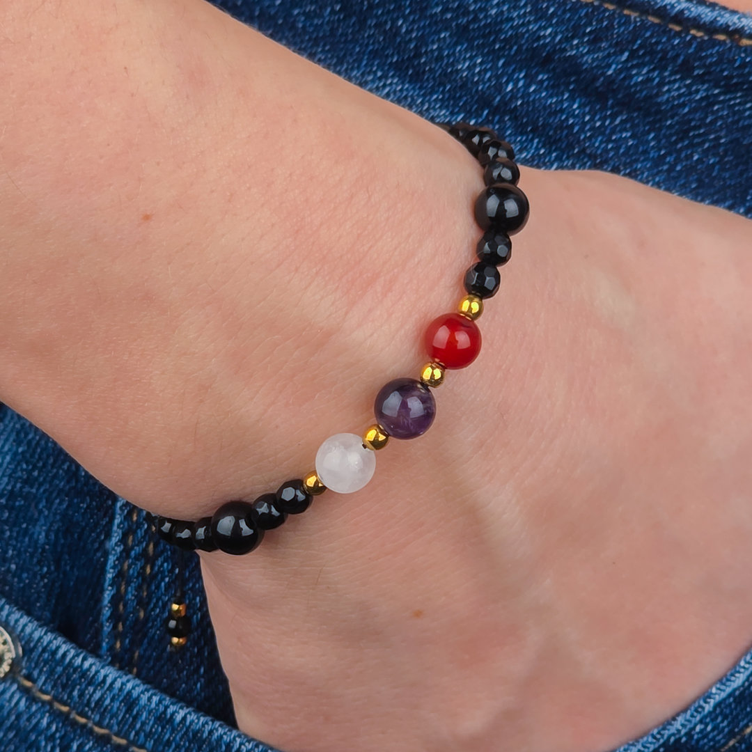 Bransoletki dla par karneol ametyst kryształ górski onyks hematyt