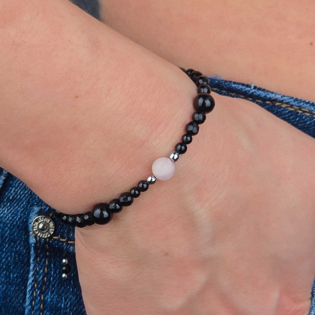 Bransoletki dla par kwarc różowy hematyt onyks