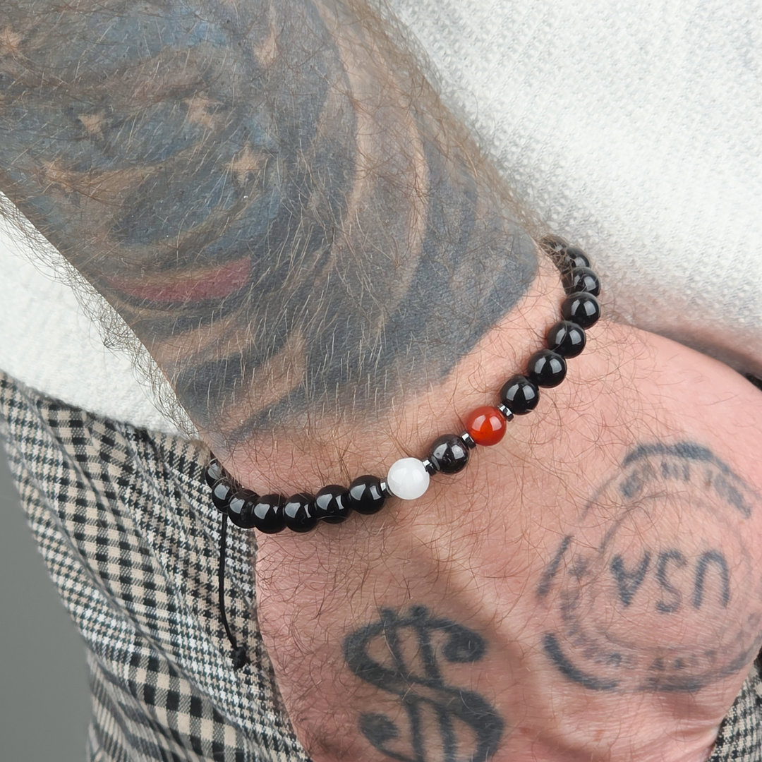 Bransoletka dla singla onyks kryształ górski granat karneol hematyt w pudełku prezentowym