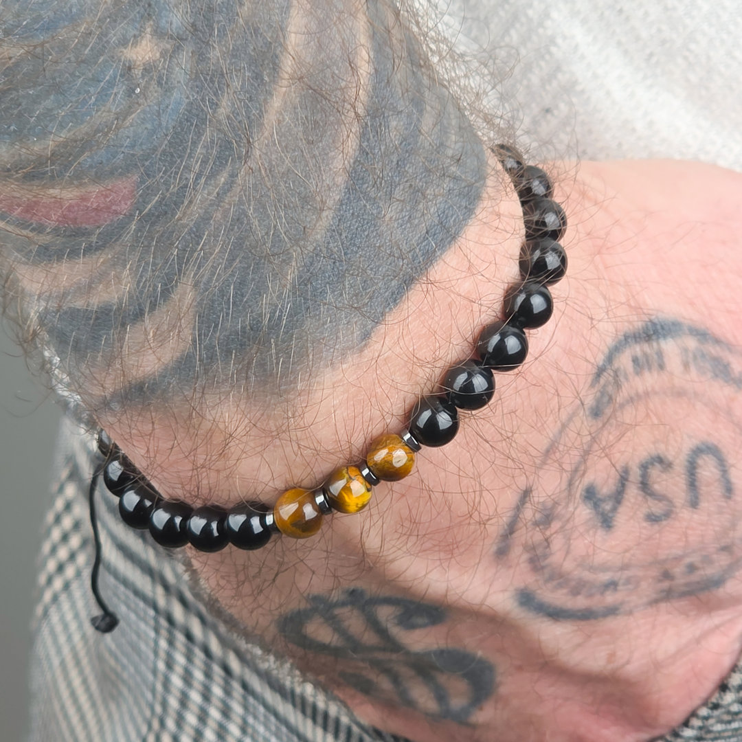 Bransoletka dla singla onyks tygrysie oko hematyt w pudełku prezentowym